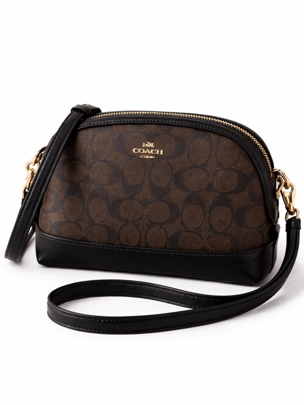 Coach Signature Crossbody Brown Black Leather Trim Gold Hardware shoulder bag - Picture 2 of 14